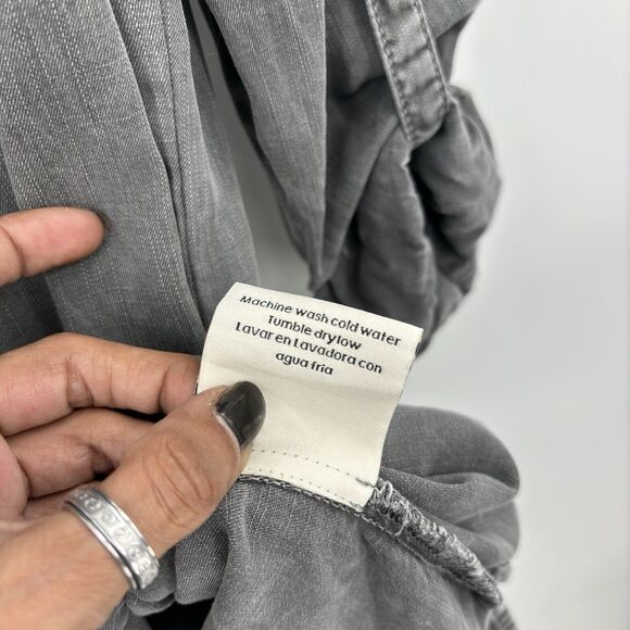 Sneak Peek Women’s Shirt Dress Medium Gray Roll Tab Sleeve Tencel Urban Boho - Picture 6 of 10